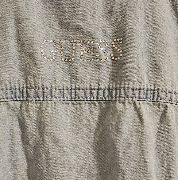 Guess Denim & Lace Girls Sleeveless Collared Embroidered Dress Medium 10/12 - Picture 5 of 5